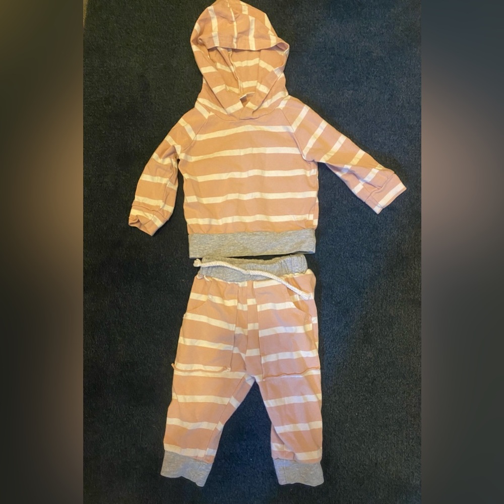 Pink and white striped hoodie with matching pants 3-6 months